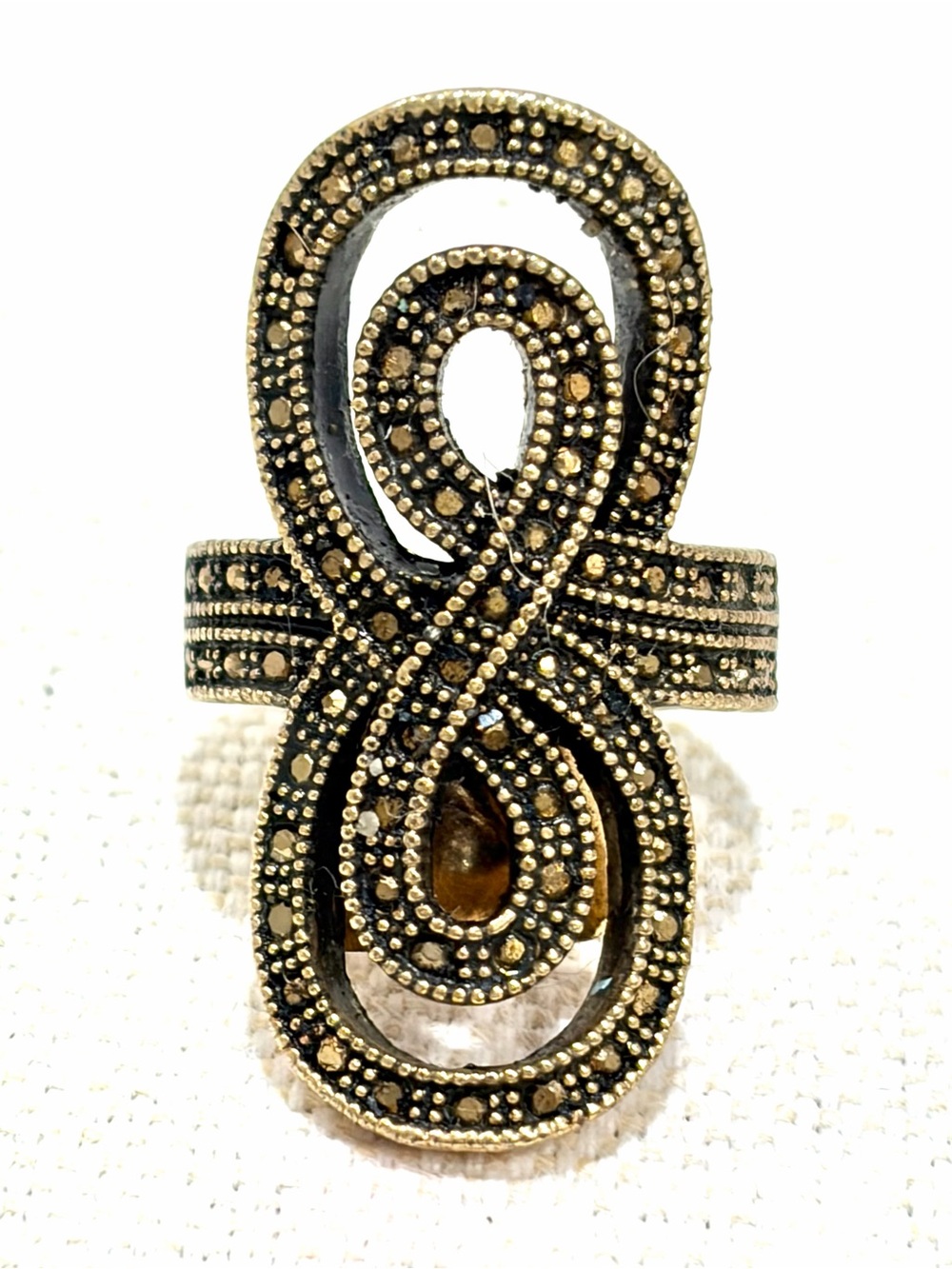 Infinity “8” Gold Finish Antique Sculptured Swirl Statement Jewelry Ring